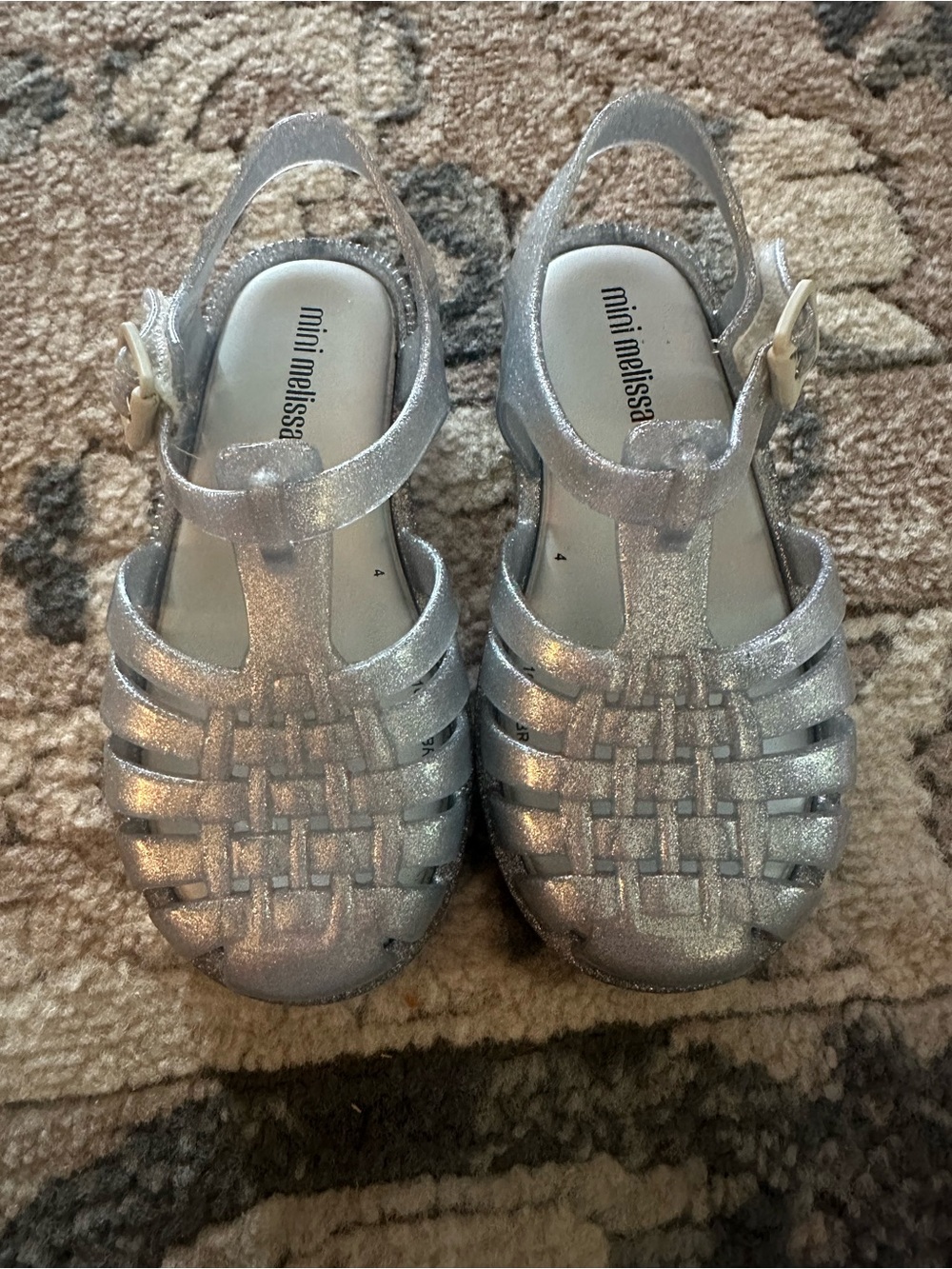 Mini Melissa Silver Glitter Jelly Sandals for Kids